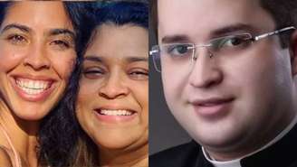 Bela Gil com a irmã Preta Gil e o padre Danilo