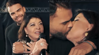 Roberta Miranda beijou o namorado Daniel Torres durante show