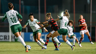 Lance de Flamengo x Palmeiras pelo Brasileiro Feminino