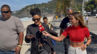 Bella Campos ignora pergunta de repórter