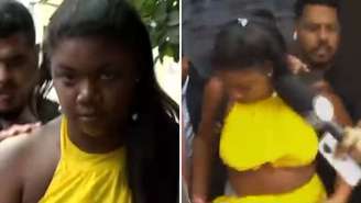 Vestido de Raquel Brito arrebenta enquanto a irmã de Davi é filmada pelos jornalistas que esperaram na porta da delegacia; veja