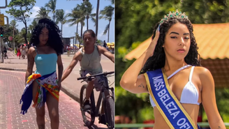 Ciclista passa mão em bunda de modelo durante gravação na praia de Boa Viagem, em Recife (PE)