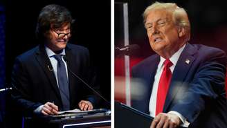 O presidente argentino, Javier Milei (à equerda) e o presidente americano, Donald Trump, se reúnem nesta terça-feira (23) em Nova York.