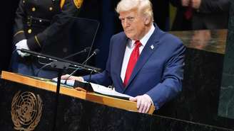 O presidente dos Estados Unidos, Donald Trump, durante discurso na Assembleia Geral da ONU, em 23 de setembro de 2025.