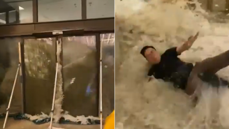 Ondas de supertufão invadem hotel e derrubam hóspedes em Hong Kong