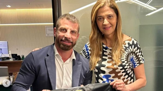 Pedrinho, presidente do Vasco, e Leila Pereira, mandatária do Palmeiras