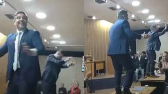 Vereadores foram flagrados dançando em cima das mesas do plenário da Câmara de São Caetano do Sul (SP)