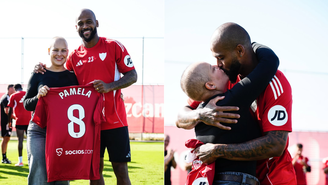 Pan Teixeira comemora última quimio ao lado do marido, o jogador Marcão, do Sevilla