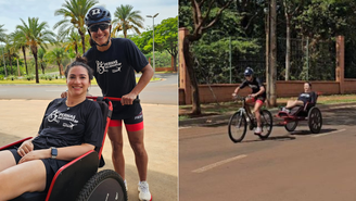 Triatleta Luisa Baptista e ex-ginasta Lais Souza se encontram em passeio de bicicleta