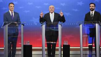 Debate entre os três candidatos a prefeito de Nova York - o ex-governador Andrew Cuomo, o republicano Curtis Sliwa e o socialista democrata Zohran Mamdani -, em 16 de outubro de 2025.