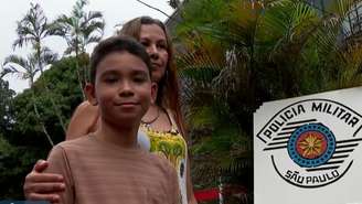Samuel, de 10 anos, salvou a vida da mãe, Patrícia, que teve crise convulsiva em casa. Ele ligou para o 190 e seguiu orientações de PM