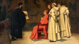 Gabriele Falloppio explica uma de suas descobertas ao cardeal duque de Ferrara