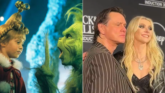 Jim Carrey posa ao lado de Taylor Momsen, ex-atriz mirim de 'O Grinch'