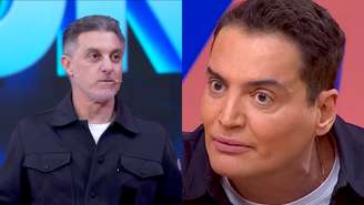 Luciano Huck no Domingão e Leo Dias (Reprodução/TV Globo/TV Brasil)