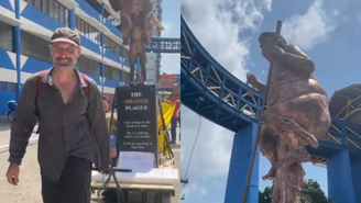 Artista dinamarquês leva escultura de Trump à Marcha Global pelo Clima