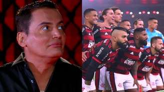 Leo Dias e jogadores do Flamengo (Reprodução/SBT/TV Globo)