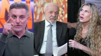 Luciano Huck, Lula e Lívia Andrade no Domingão (Reprodução/TV Globo)