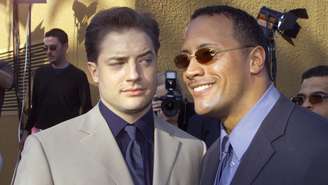 Brendan Fraser e Dwayne The Rock Johnson na premiere de O retorno da Múmia