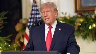 O presidente dos EUA, Donald Trump, discursa na Casa Branca, em 17 de dezembro de 2025, em Washington.