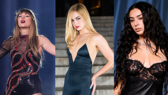 Da esquerda para a direita, Taylor Swift, Addison Rae e Charli XCX (Fotos: Ethan Miller/Getty images; Adrian Edwards/GC Images/Getty Images; Frazer Harrison/WireImage/Getty Images)