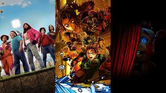 "Um Filme Minecraft", "Demon Slayer: Castelo Infinito" e "Five Night's at Freddy's 2" (Fotos: Divulgação)