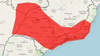 Área em vermelho representa calor extremo no Brasil