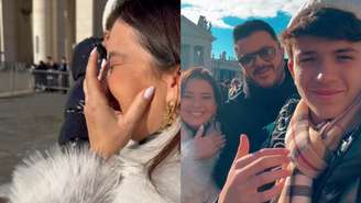 Esposa de Maurício Manieri cai no choro ao visitar o Vaticano após sofrer AVC