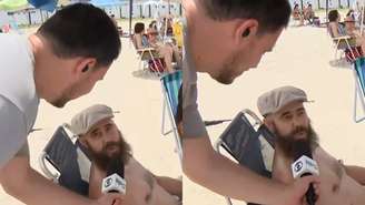 Lucian Pichetti, repórter de afiliada da Globo, foi surpreendido por entrevistado (Reprodução/RPC)