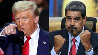 Esta combinação de imagens, criada em 7 de agosto de 2025, mostra o presidente dos EUA, Donald Trump (à esquerda), em Grand Rapids, Michigan, em 5 de novembro de 2024, e o presidente venezuelano, Nicolás Maduro (à direita), em Caracas, em 31 de julho de 2024.