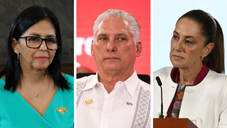 Os presidentes latino-americano Delcy Rodríguez (Venezuela), Díaz-Canel (Cuba) e Claudia Sheinbaum (México)