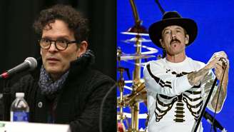 Da esquerda para a direita, Michael Beinhorn e Anthony Kiedis (Fotos: Waytao Shing/Getty Images for SXSW e Scott Dudelson/Getty Images for FIREAID)