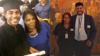 Douglas Almeida e a mãe Maria Aparecida Rocha na formatura em Relações Internacionais e no Itamaraty —