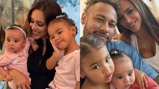 Bruna Biancardi e Neymar com as filhas, Mavie e Mel