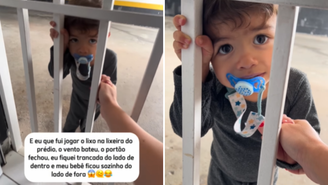 Mãe fica presa por acidente em lixeira de condomínio com filho de 1 ano do lado de fora; veja