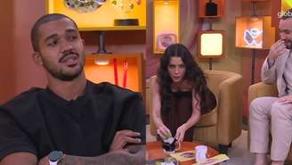 Matheus, eliminado do BBB 26, com Ceci Ribeiro e Gil do Vigor no Bate