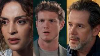 Viviane (Gabriela Loran), Leonardo (Pedro Novaes) e Ferette (Murilo Benício) de Três Graças (Reprodução/TV Globo)