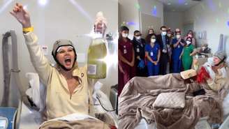 Val Marchiori celebra o fim da quimioterapia contra o câncer de mama com familiares e equipe médica; confira