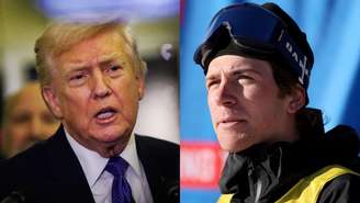Presidente dos EUA, Donald Trump (à esq.), e esquiador Hunter Hess, que representa os EUA nos Jogos Olímpicos de Inverno