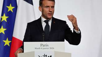 O presidente Emmanuel Macron, no palácio do Eliseu, em 6 de janeiro de 2026.