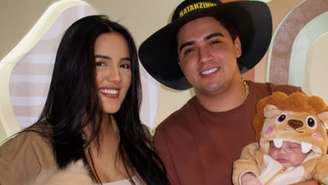 Natanzinho Lima com esposa e filho