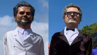 Bonecos gigantes de Wagner Moura e Kleber Mendonça Filho desfilam pelas ruas de Olinda (PE)