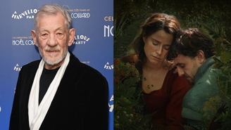 À esquerda, Ian McKellen; à direita, 'Hamnet', de Chloe Zháo (Fotos: Alan Chapman/Dave Benett/Getty Images e Divulgação/Universal Pictures)