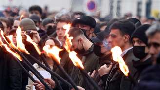 Ato lembra Quentin Deranque, jovem de ultradireita morto a pancadas por radicais de esquerda; Lyon, 21 de fevereiro de 2026.