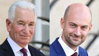 Fotomontagem com imagens do embaixador dos Estados Unidos em Paris, Charles Kushner (à esquerda) e o ministro francês das Relações Exteriores, Jean‑Noël Barrot