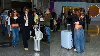 Lucas Pinheiro ganha beijos e carinhos de Isadora Cruz na chegada ao Brasil.