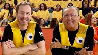 Surpreendente! Galvão Bueno e Tiago Leifert levam torta na cara no SBT; veja o vídeo / Reprodução: SBT