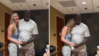 Ekaterina e Shaquille se encontram para comparar alturas