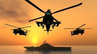 No mar, o porta-aviões é o centro do grupo de ataque, mas depende de escoltas especializadas que criam várias camadas de defesa ao seu redor – depositphotos.com / mic1805