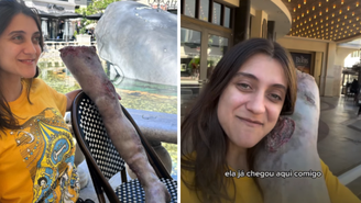 Isadora Ruppert leva perna cabeluda para passear em Los Angeles