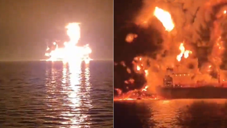 Navios são engolidos por chamas após explosões no Iraque